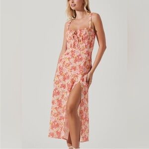 Astr Floral Midi Dress in Pink and Yellow